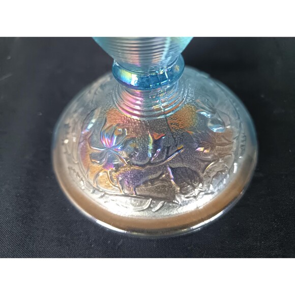 Imperial Glass Candlestick Holder Small Blue Iridescent Carnival Glass Lenox - Picture 3 of 8